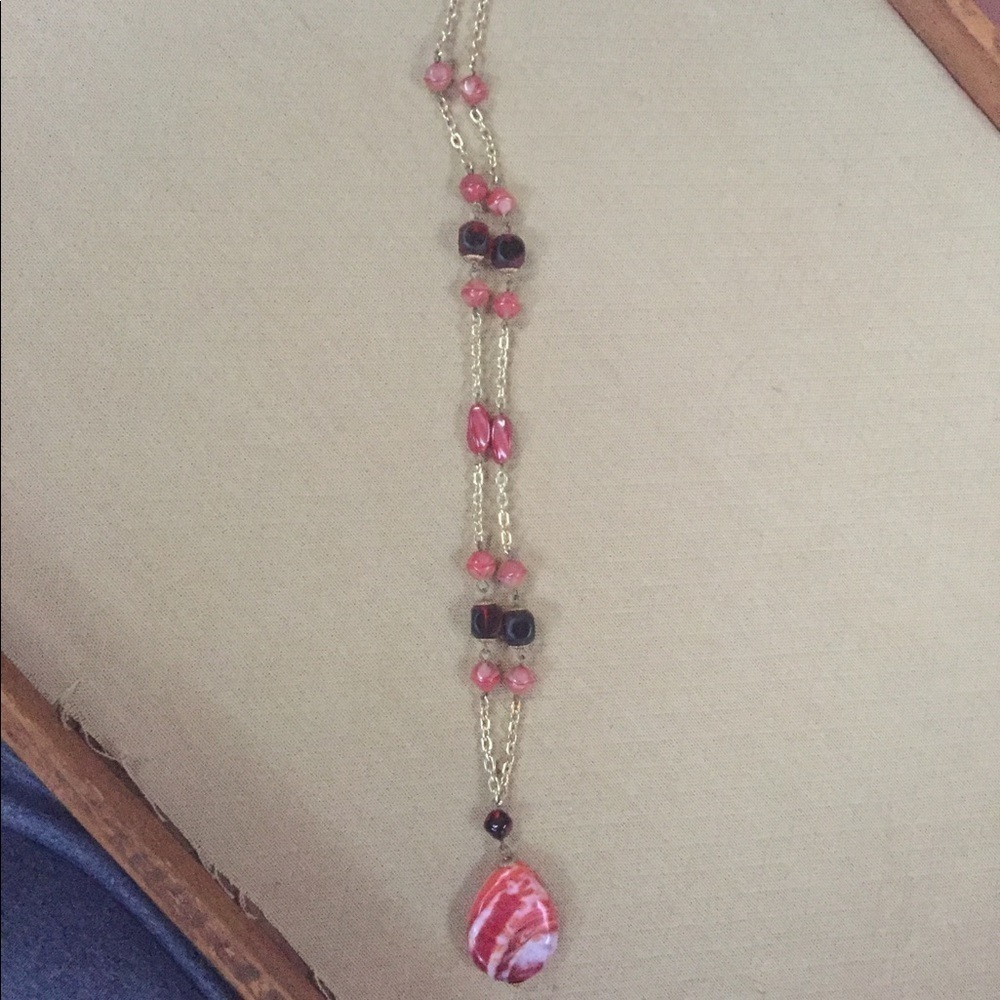 Vintage Necklace Marbled Drop Stone - Picture 3 of 4